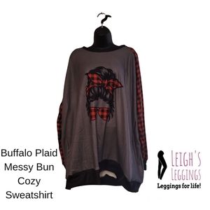 Buffalo Plaid Messy Bun Cozy Sweatshirt